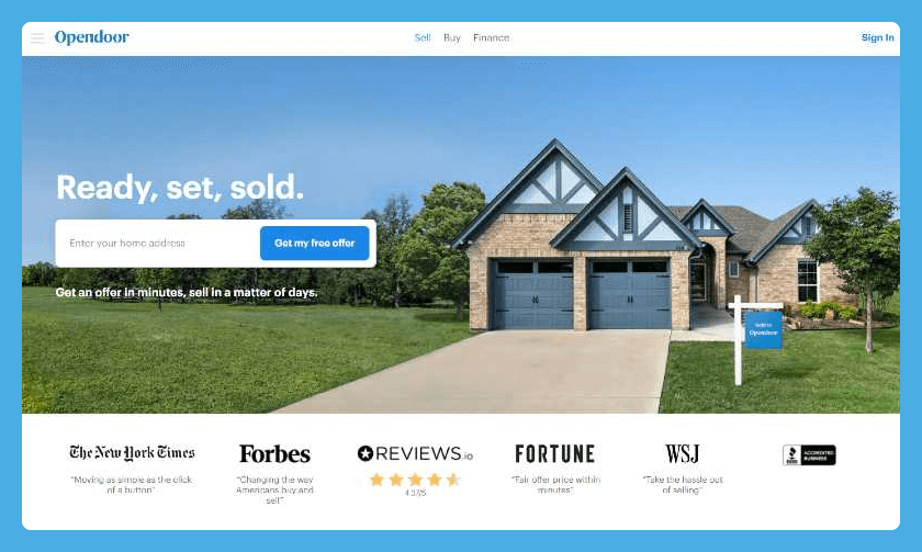 opendoor landing page design